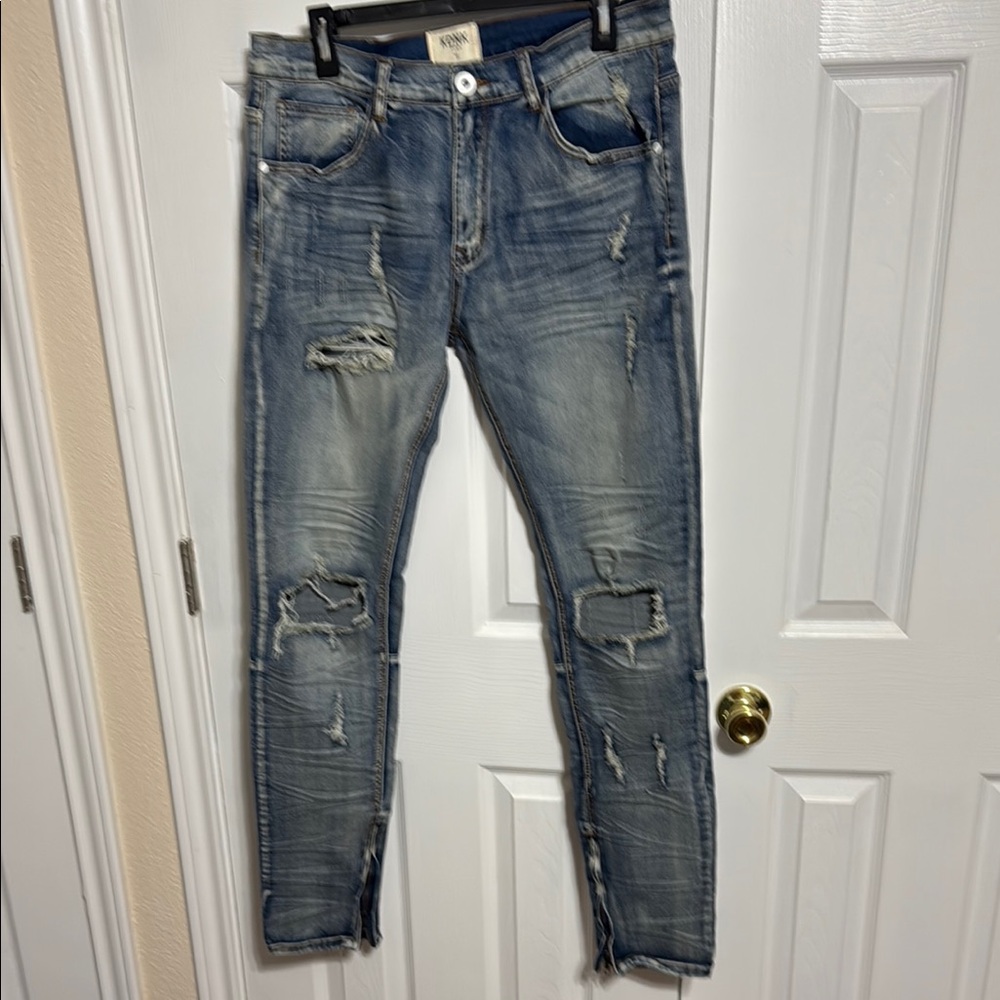KDNK Blue Skinny Jeans with Distressed Details